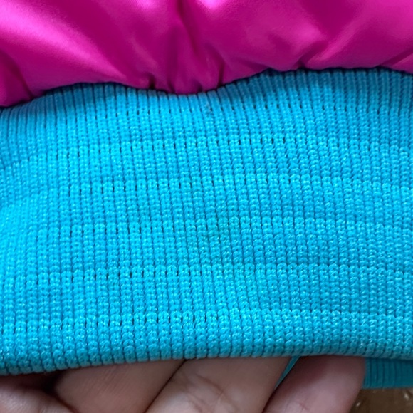 Bold Pink Puffer Jacket with Blue and Green Details - Picture 5 of 14